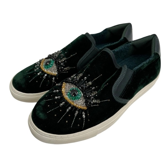 Kurt Geiger Green Velvet Slip-On Sneakers - Picture 1 of 6